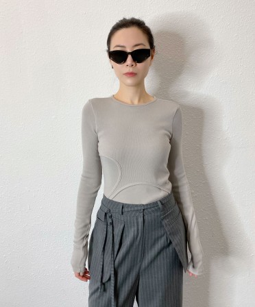 Grey Layer Ribbed Top #250313